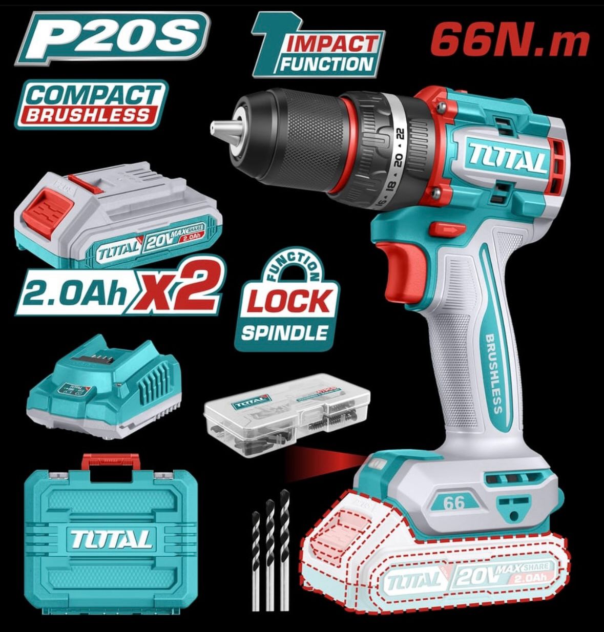 Taladro inalámbrico de 1/2 Total 66 Nm